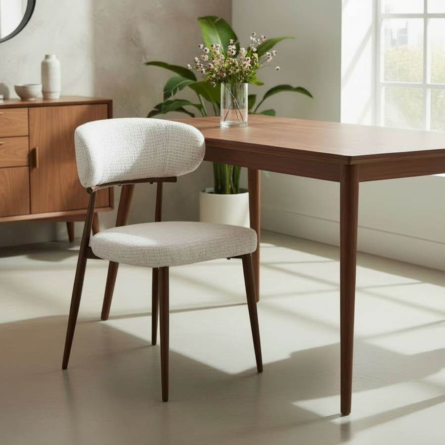 Lot de 2 chaises en tissu beige pieds couleur bois fonc&eacute;