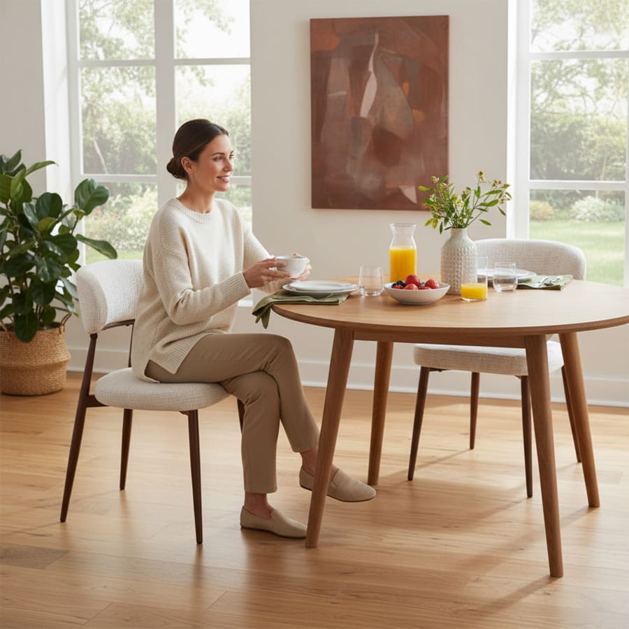 Lot de 2 chaises en tissu beige pieds couleur bois fonc&eacute;