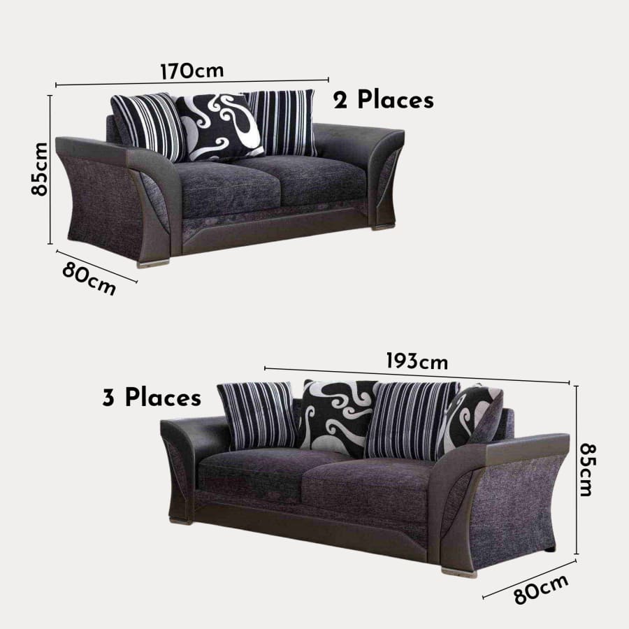 Ensemble canap&eacute; 3+2 places gris et noir