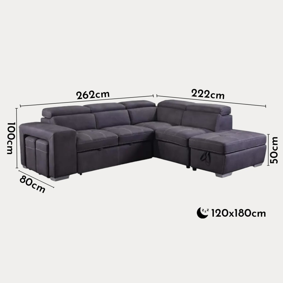 Canapé d'angle convertible avec rangement en tissu gris - Angle Droit