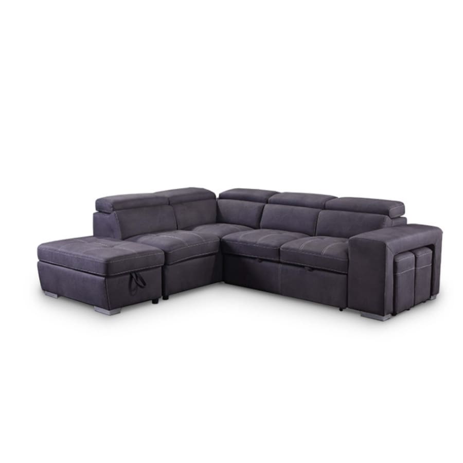 Canap&eacute; d'angle convertible avec rangement en tissu gris - Angle Gauche