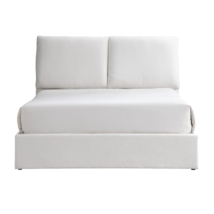 Lit double en tissu beige avec coffre 160x200 cm