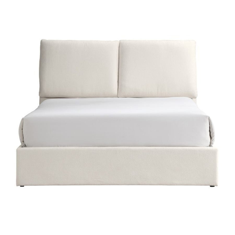 Lit double en tissu beige avec coffre 180x200 cm