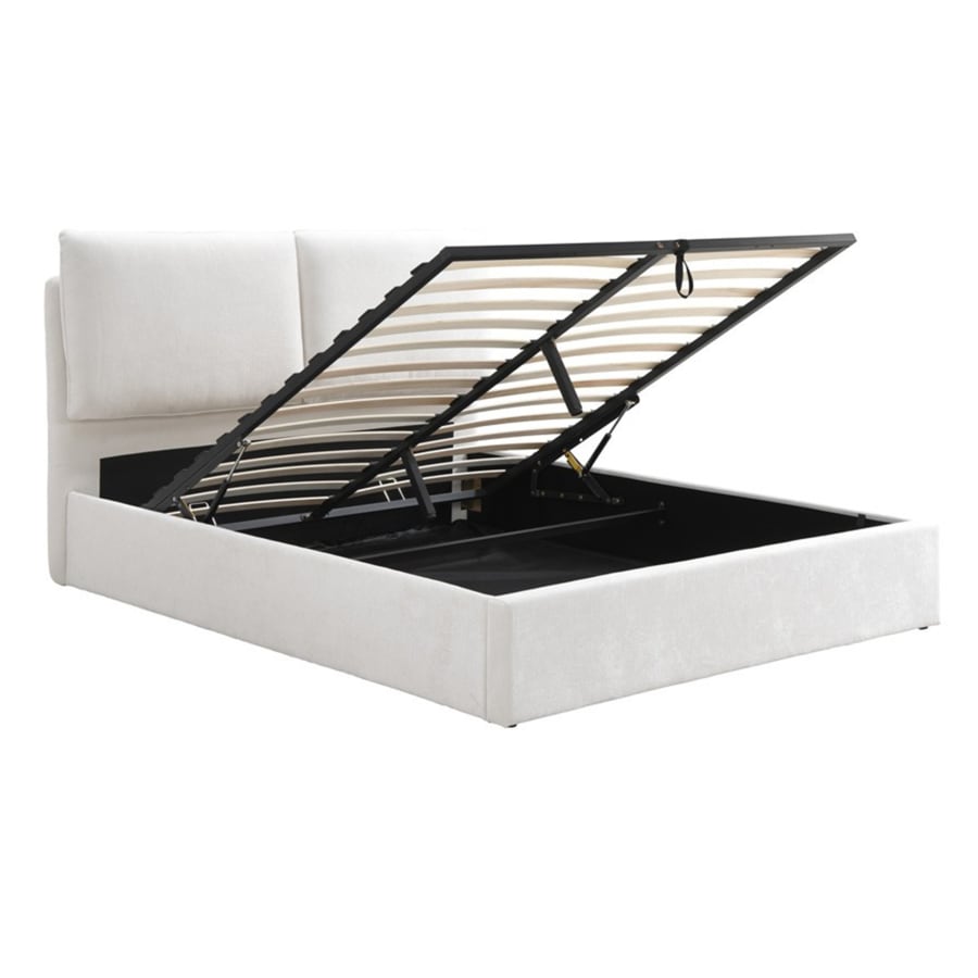 Lit double en tissu beige avec coffre 180x200 cm