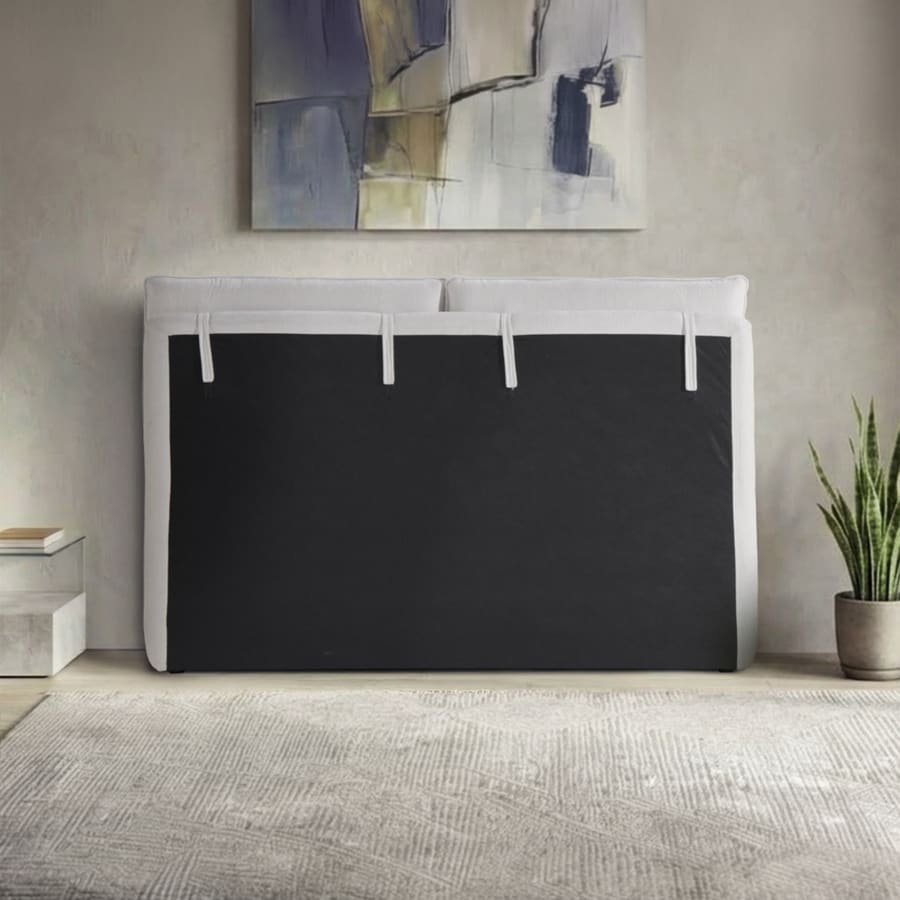 Lit double en tissu beige avec coffre 180x200 cm