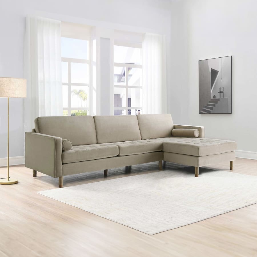 Canapé d'angle scandinave en velours beige - Angle Droit