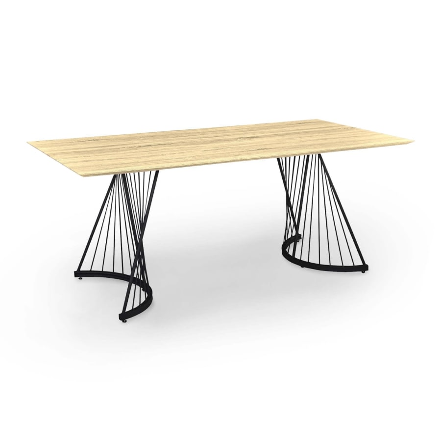 Table à manger en bois pieds design en métal noir 6 personnes