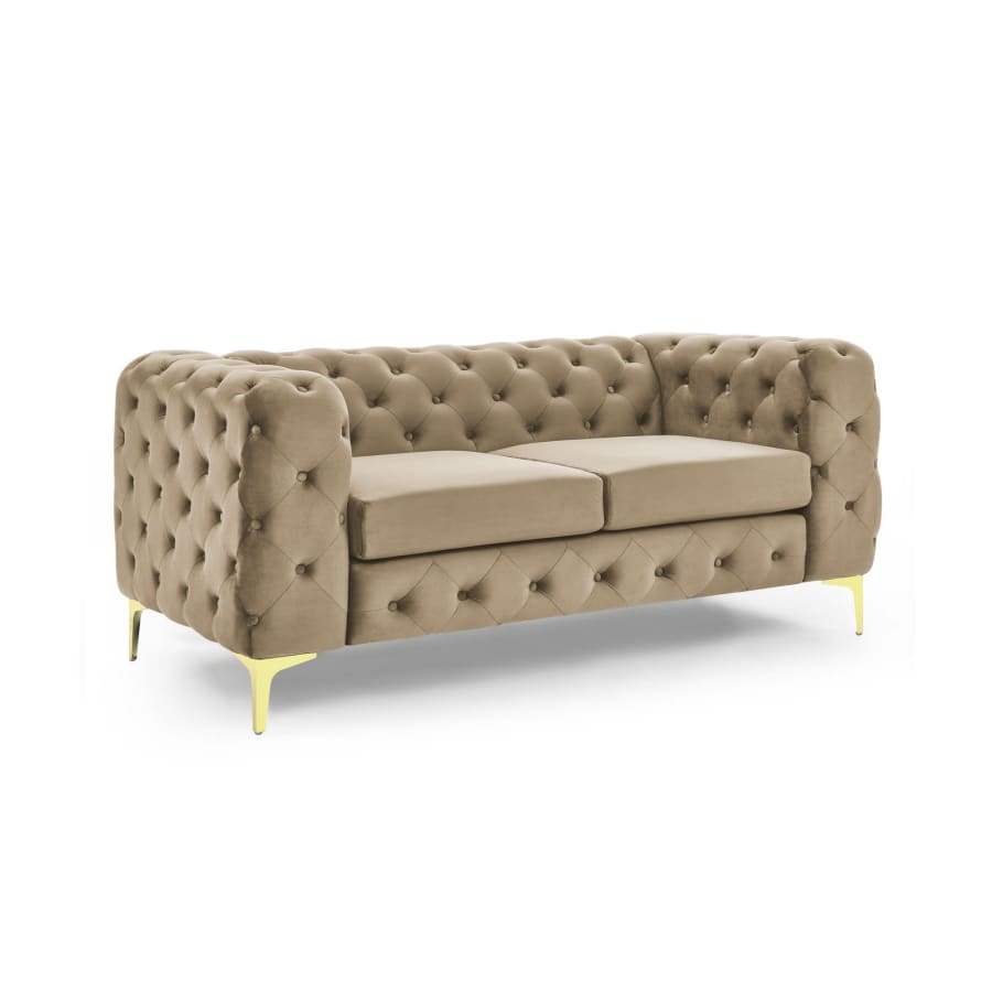 Canapé chesterfield 2 places en velours beige