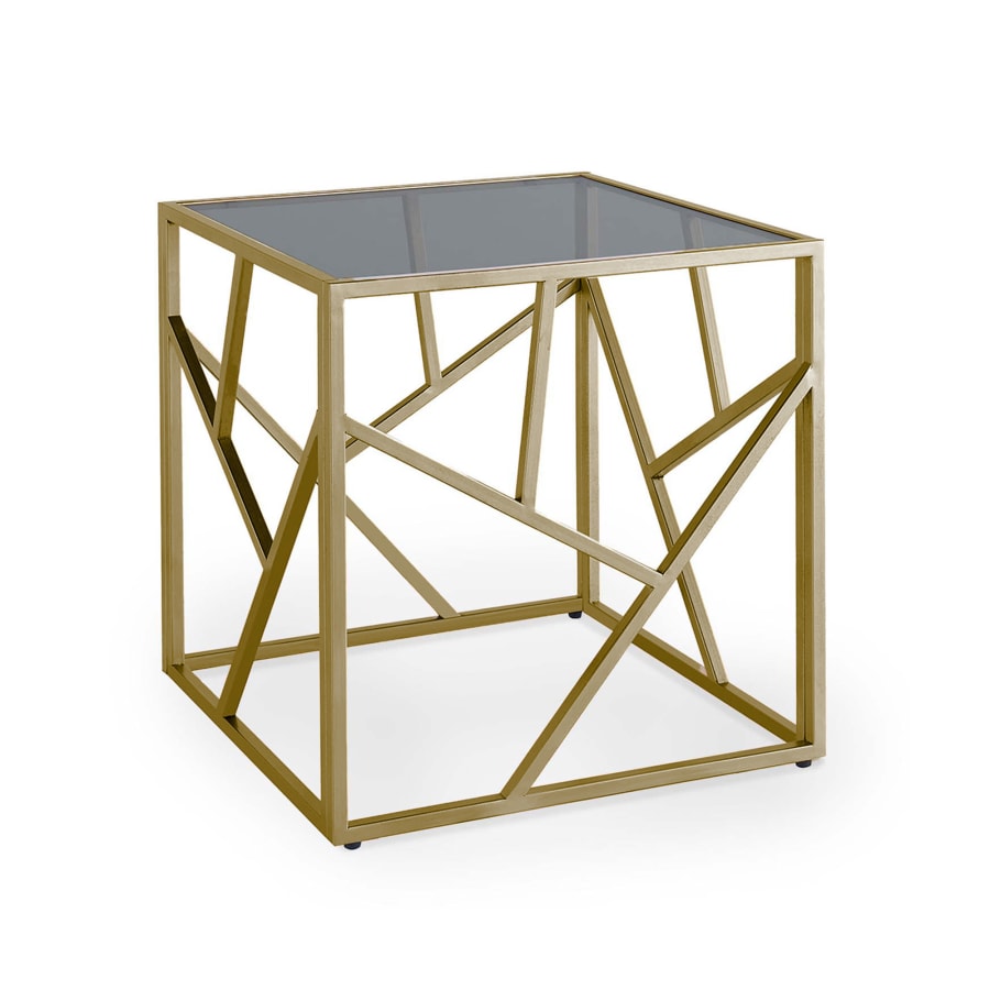 Table basse carrée en verre noir et métal doré