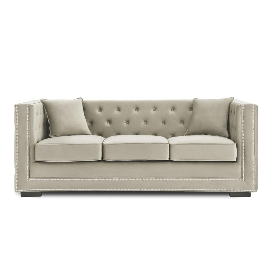 Canapé chesterfield 3 places en velours beige