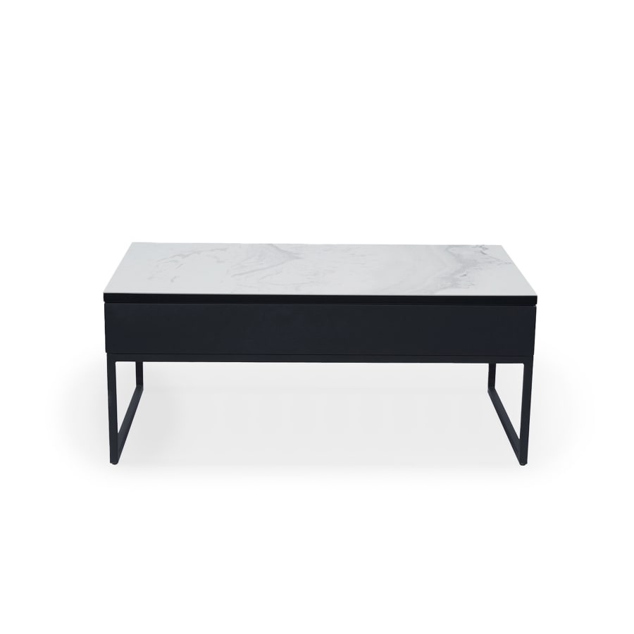 Table basse rectangulaire à plateau relevable avec rangement blanc