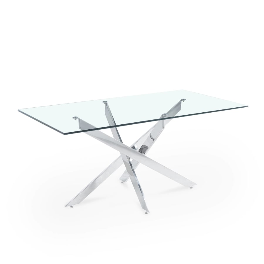 Table à manger design rectangulaire en verre pieds argentés