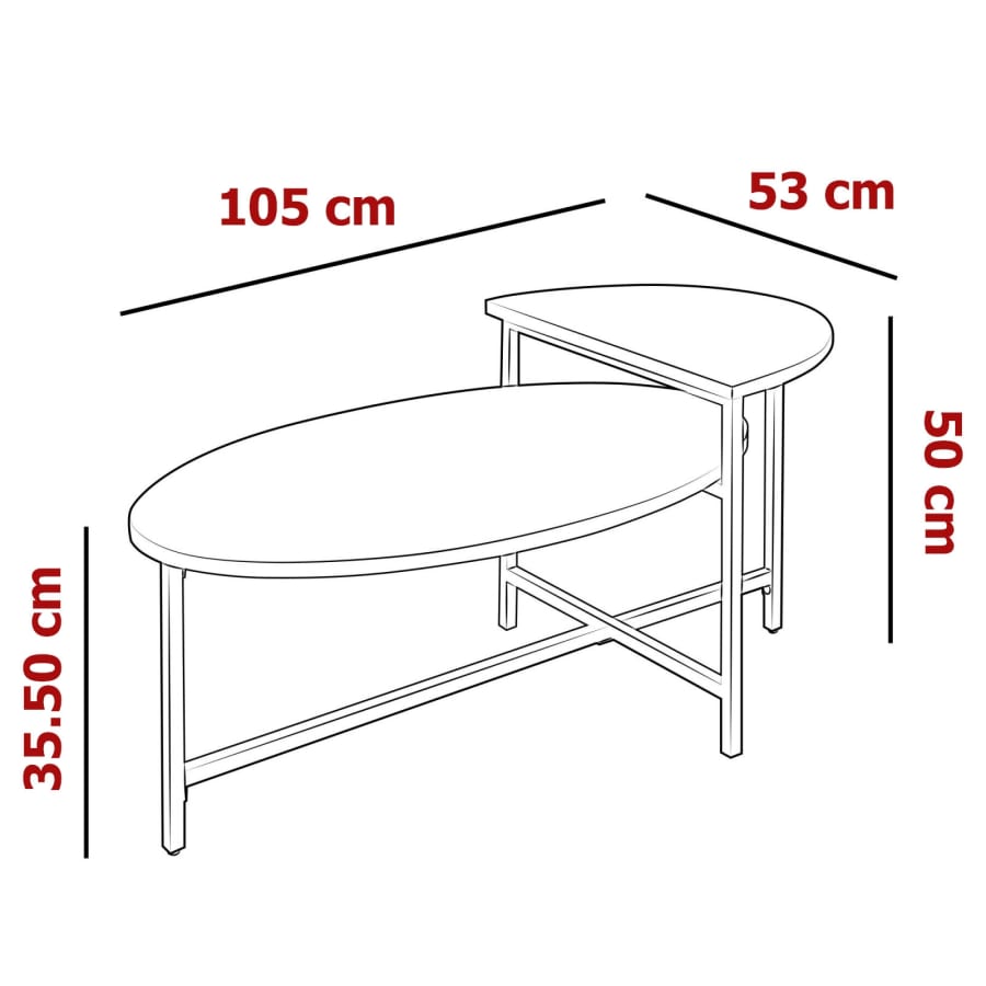 Table basse ovale muni de double plateaux en bois imitation marbre