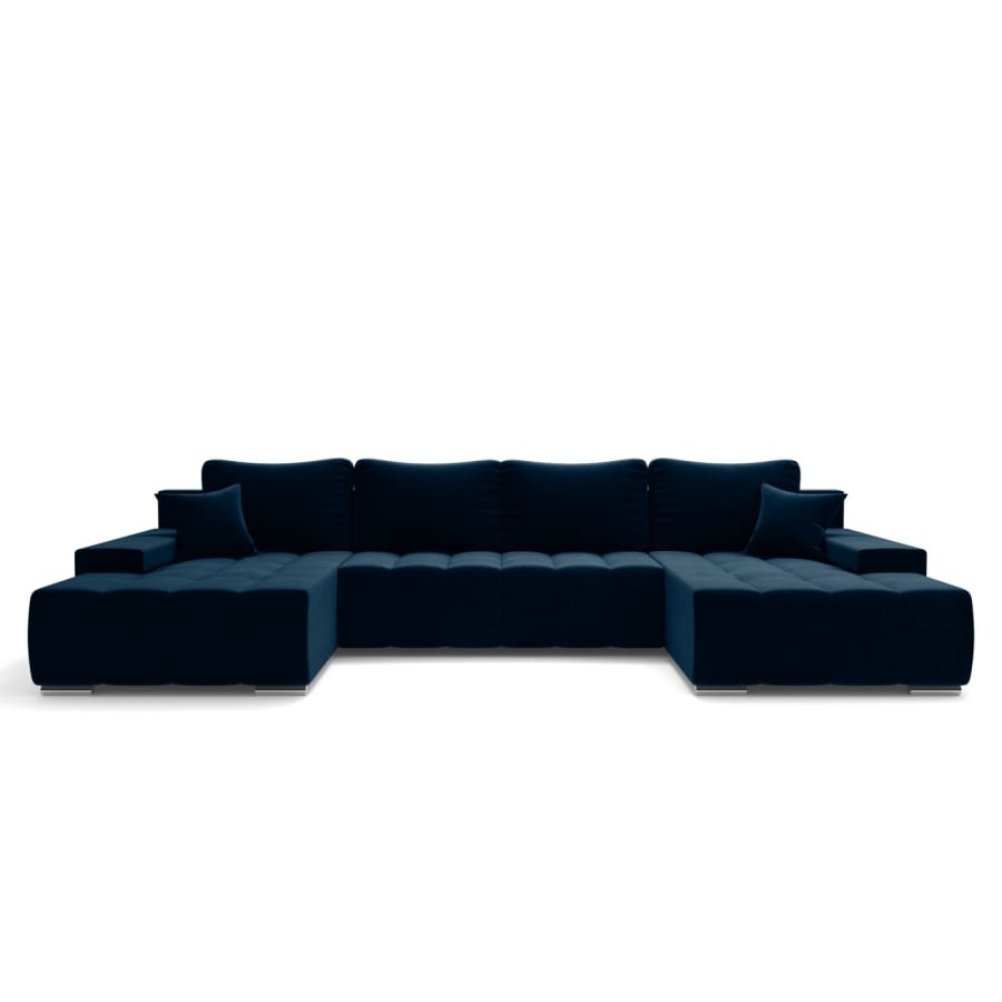 Canapé panoramique convertible avec coffre de rangement en velours bleu foncé