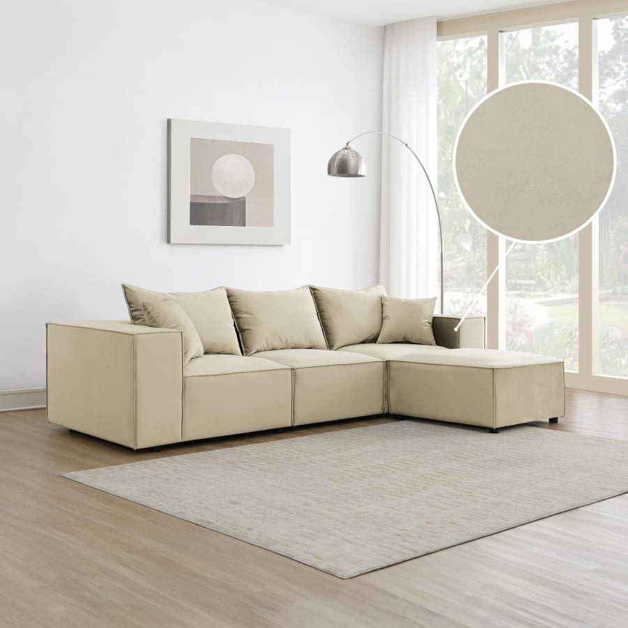 Canapé d'angle modulable en velours beige