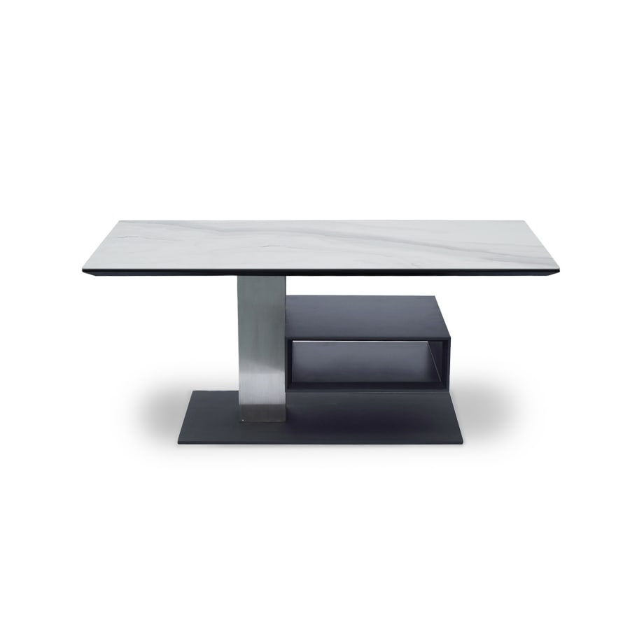 Table basse rectangulaire à plateau relevable blanc et niche