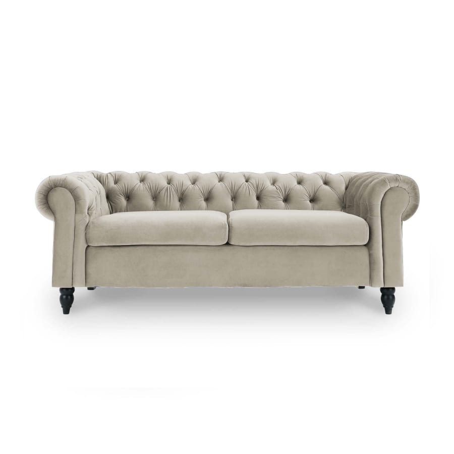 Canapé 3 places chesterfield en velours beige