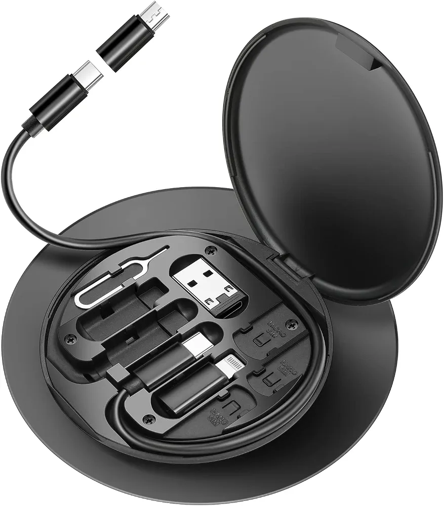 مجموعة محول USB نوع سي إلى لايتنينج، كابل شحن متعدد (نوع سي إلى نوع سي / iOS / مايكرو) مع حامل ومكان لتخزين البطاقات ودبوس شريحة من هيسيمينج - أسود