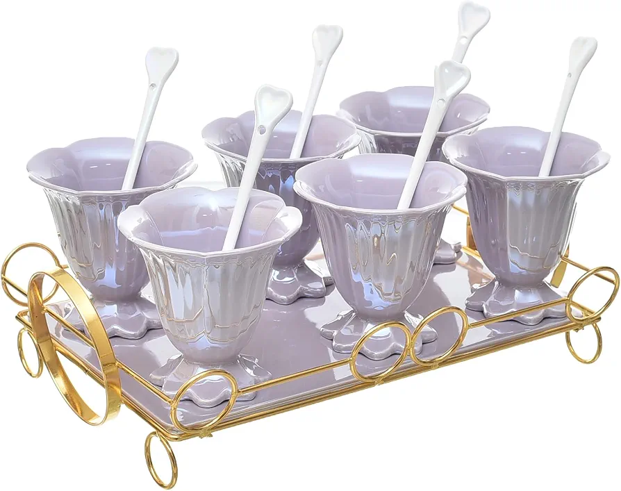 طبق جيلي بورسلين مع صينية ملونة وحامل معدني سهل التخزين من برايت فيوتشر، لون أرجواني (Mauve)، طقم مكون من 13 قطعة