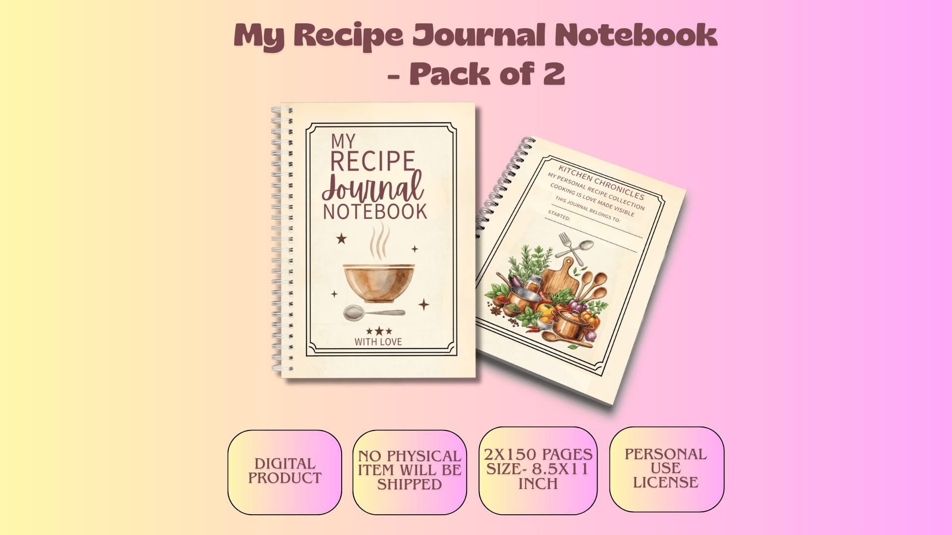 My Recipe Spiral Binding Journal Notebook - Pack of 2