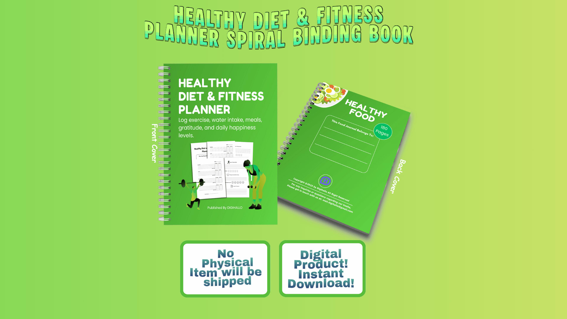 Printable 180-Pages Healthy Diet & Fitness Planner