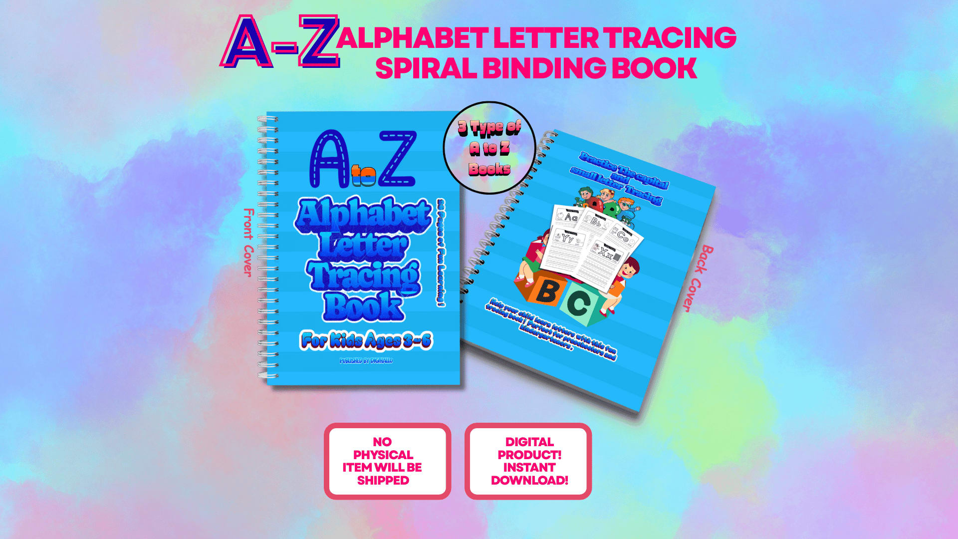 Alphabet uppercase (capital) or lowercase (small) Tracing Spiral Binding Books - Instant Download