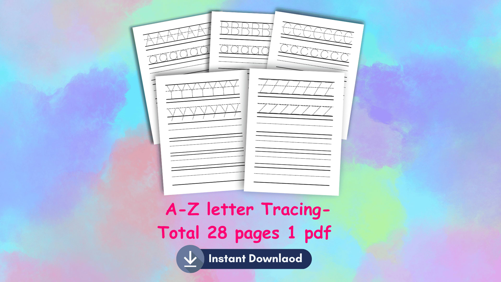 A-Z Alphabet Letter tracing worksheet pages