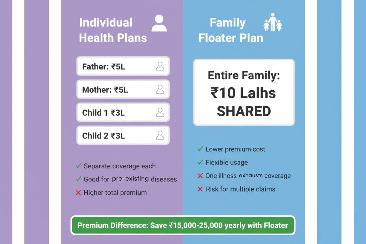 individual vs family floater health insurance plans comparison infographic
