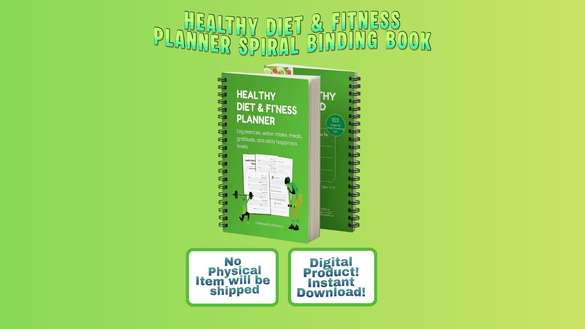 Healthy Diet and Fitness Planner - Spiral Binding Book (180 Page Printable)