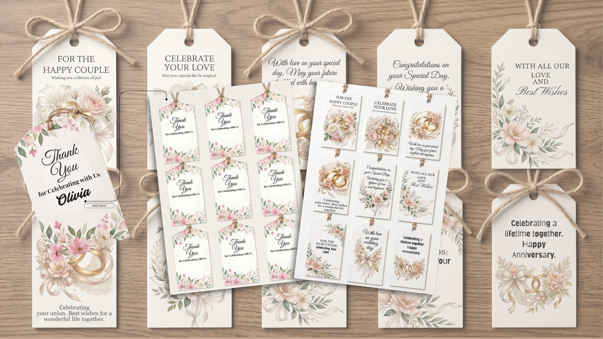 Printable wedding gift tag bundle with elegant floral thank you gift tag designs for weddings and favors