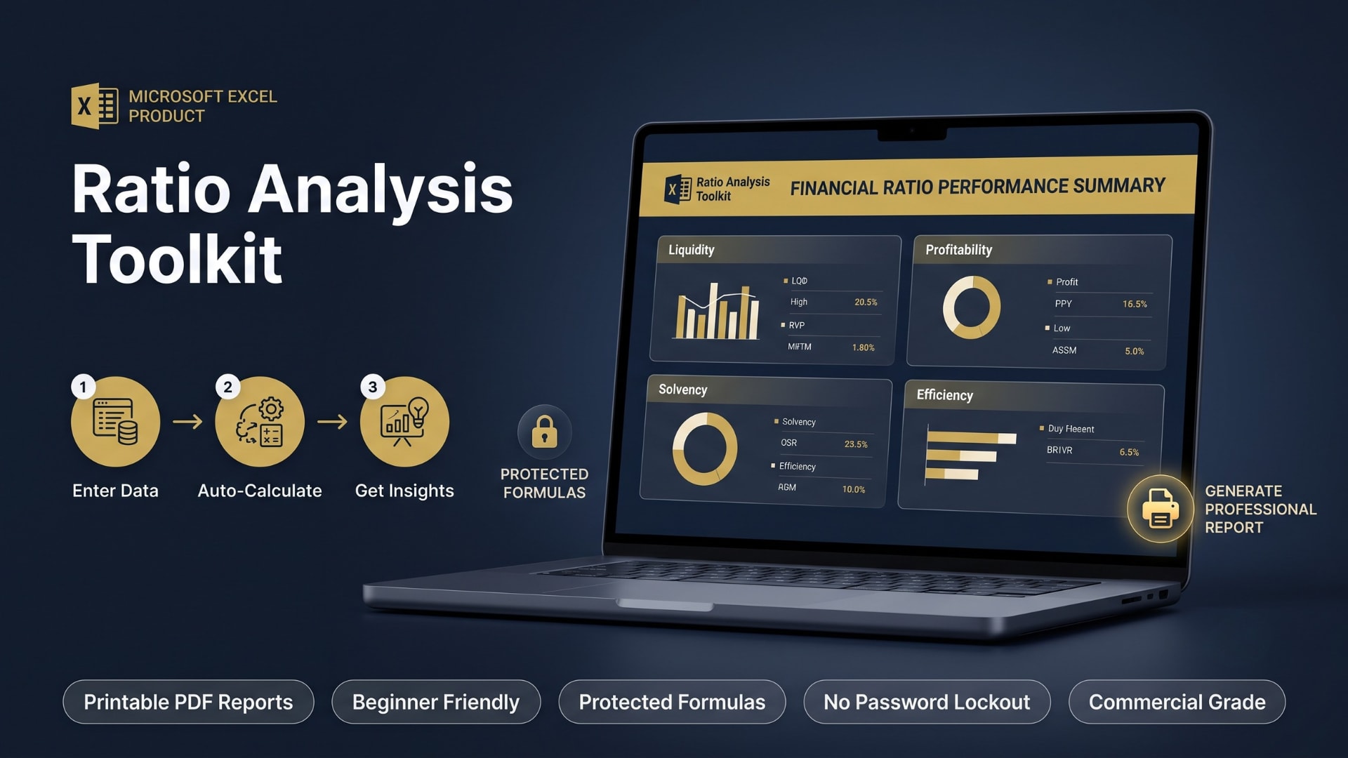 Printable Financial Report Excel Template - Beginner Friendly, Protected Formulas, Commercial Grade Toolkit