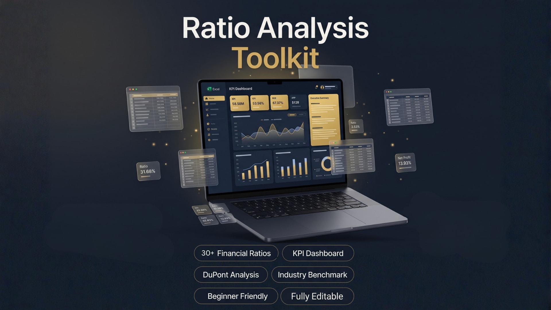 Ratio Analysis Toolkit - Professional Excel Financial Dashboard with 35+ Ratios and KPI Dashboard
