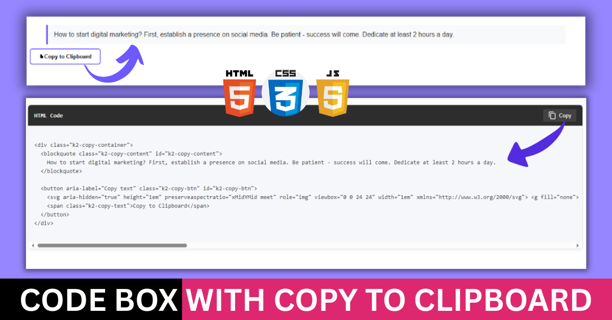 CODE BOX WITH COPY TO CLIPBOARD
