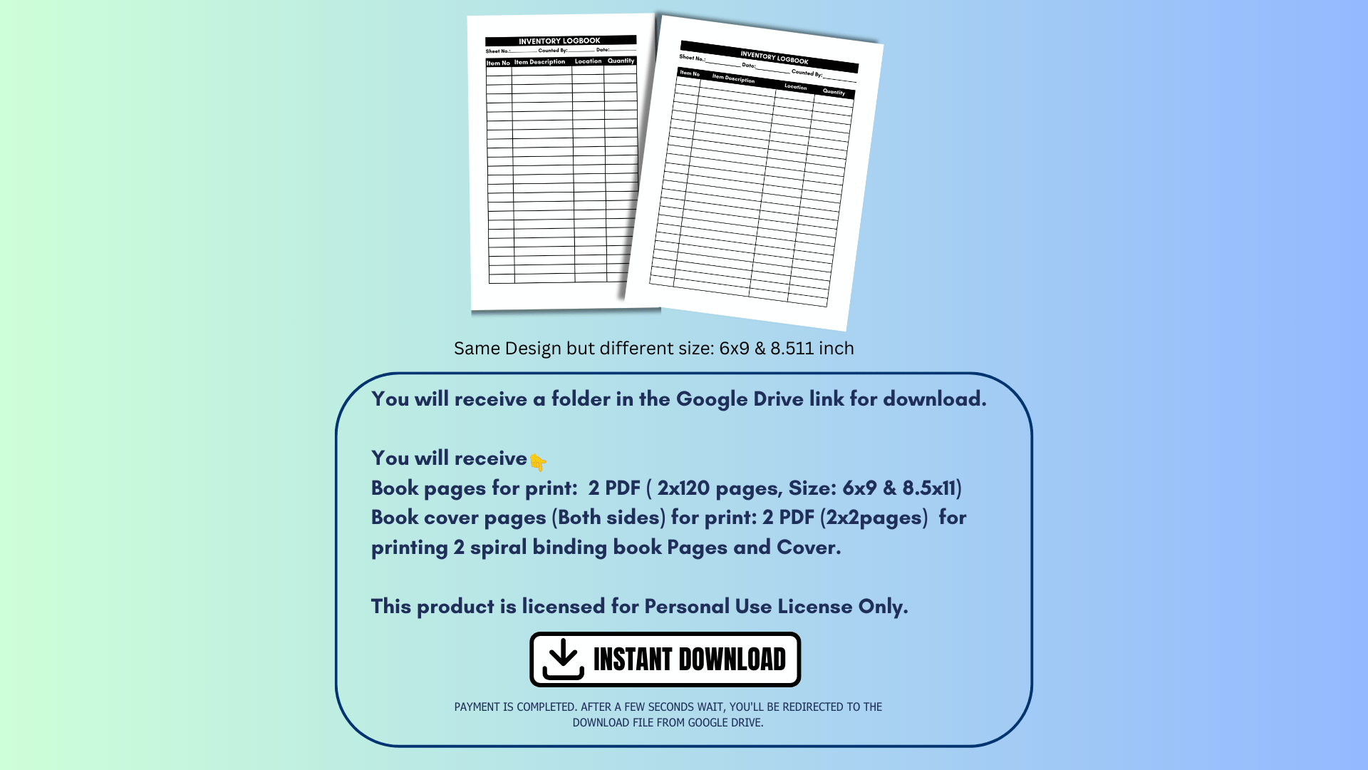 INVENTORY Spiral Binding LOGBOOK