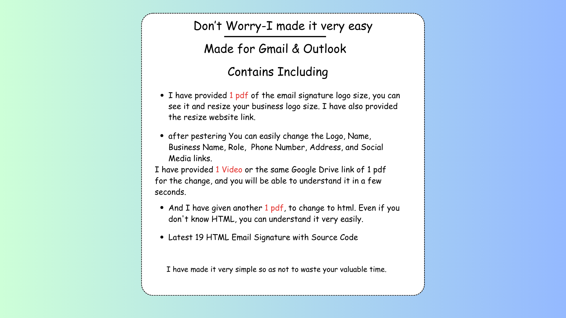 Detailed product information for premium email signature templates