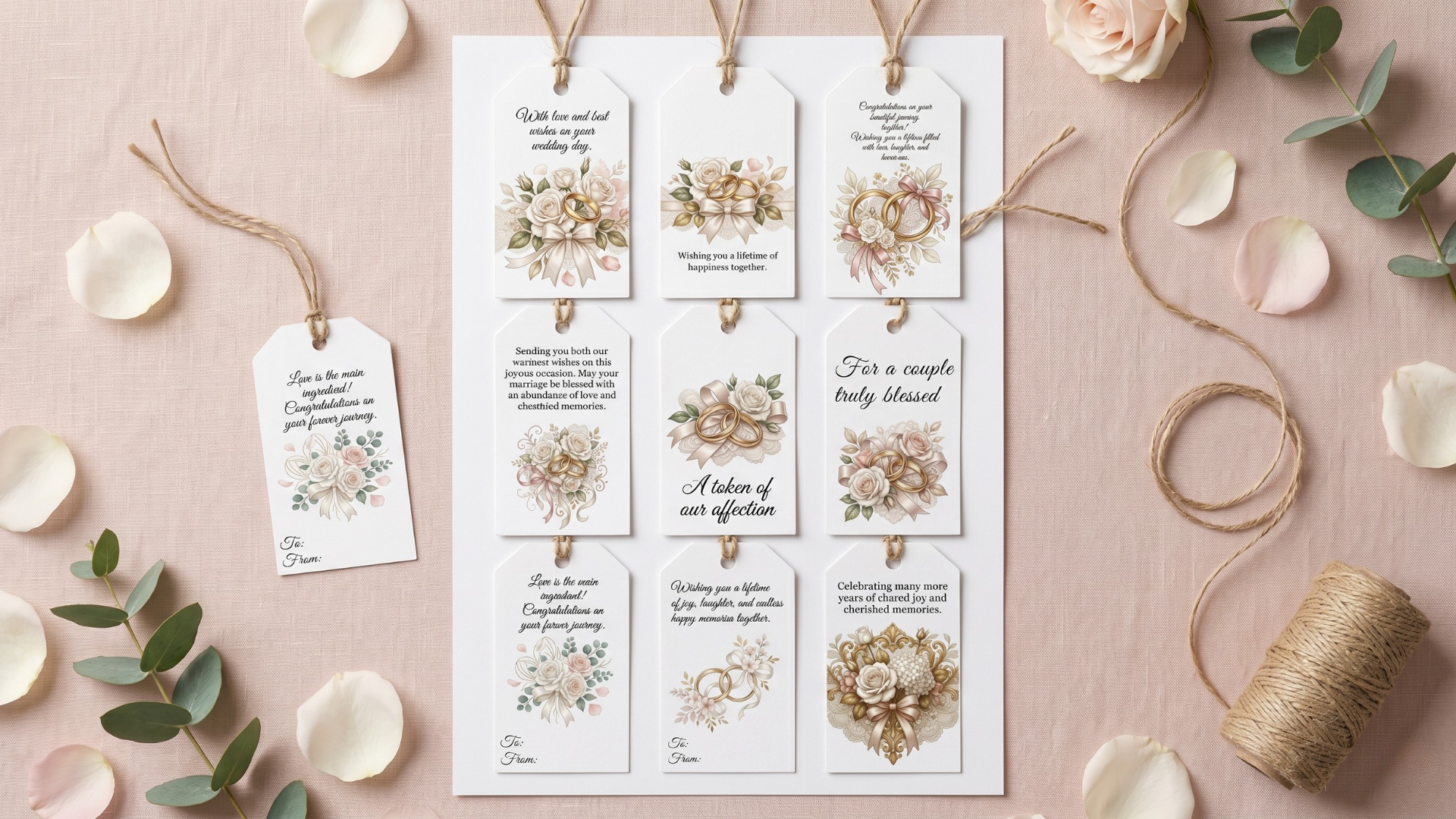Printable wedding gift tag bundle with elegant floral thank you tag designs in PDF format