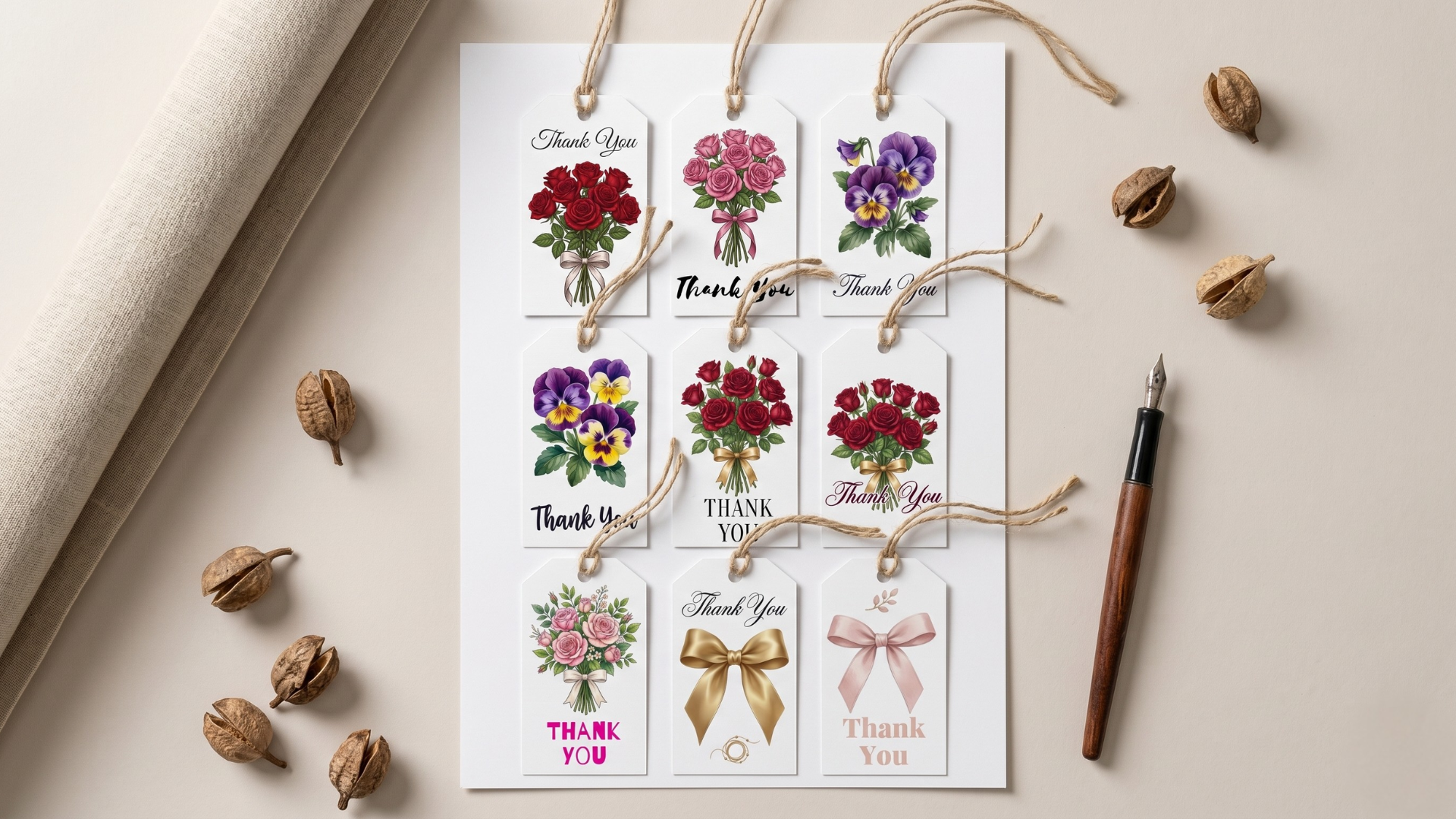 Printable thank you gift tag bundle with elegant floral and modern tag designs