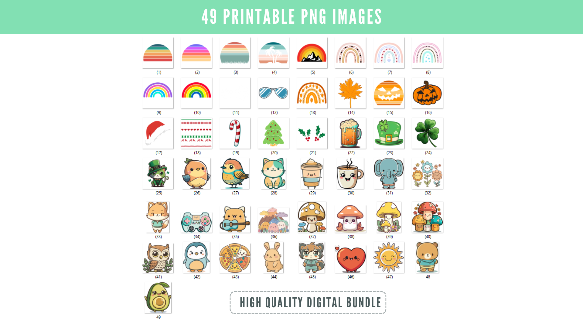 49 Printable PNG Images Bundle – High Quality Digital PNG Designs for Print and Instant Download
