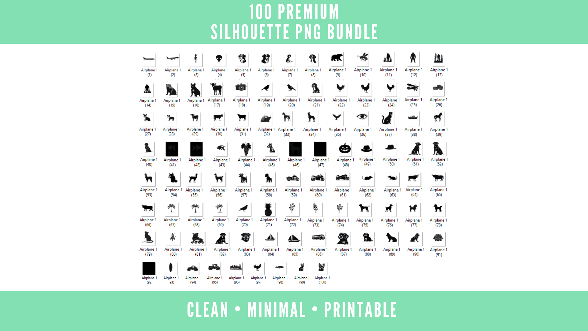 100 Premium Silhouette PNG Bundle – Clean Minimal Printable Silhouette Designs for Cricut and POD