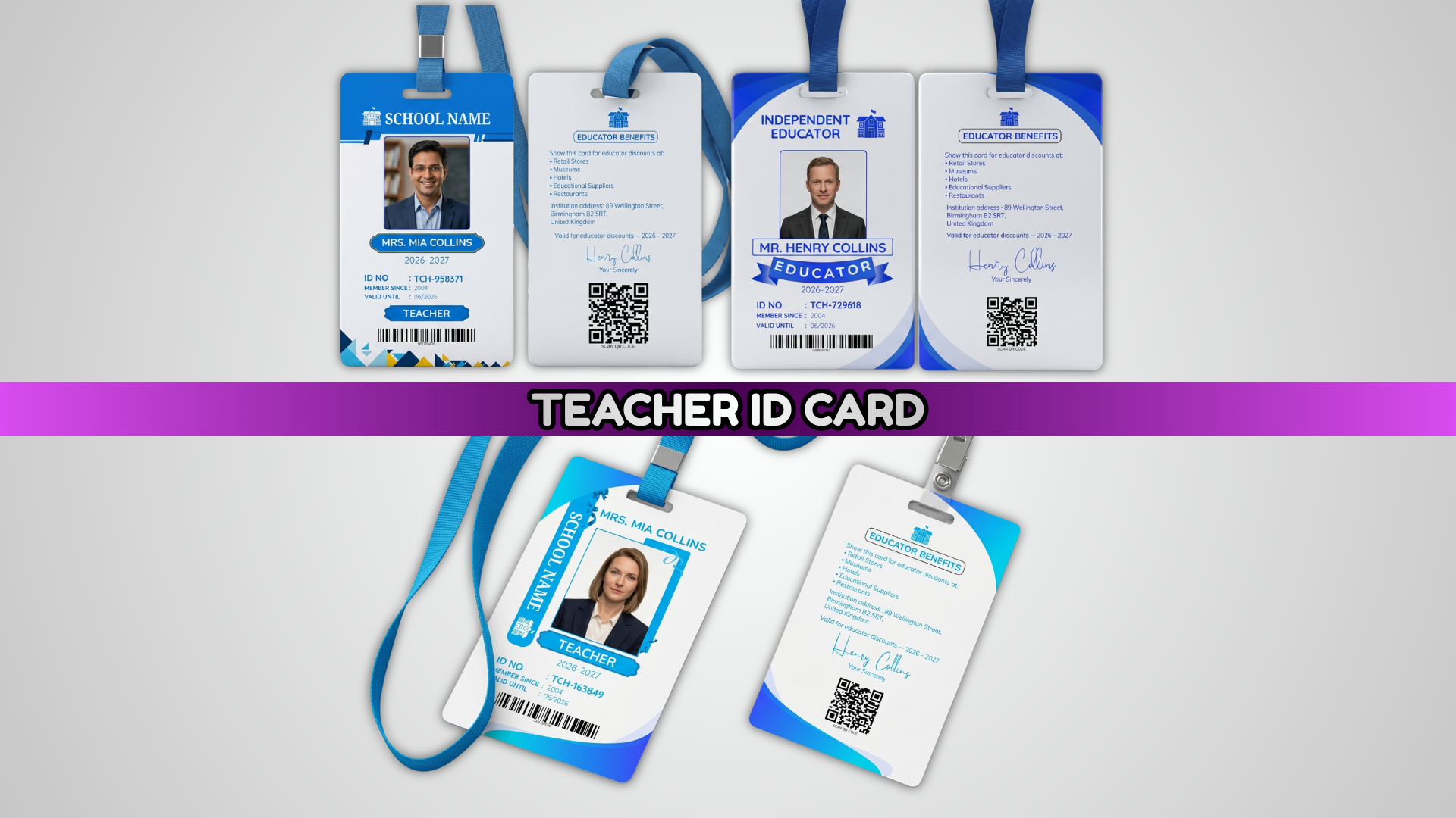 Homeschool Teacher ID Card Canva Template — 3 Editable Designs with Front and Back Side