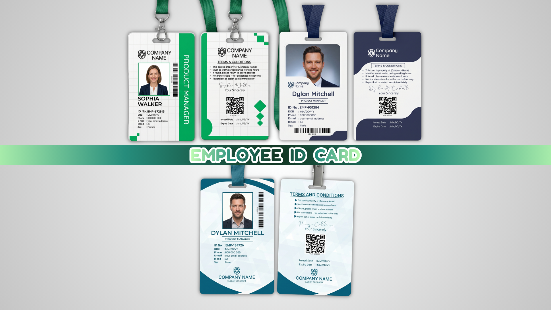 Employee ID Card Canva Template — 3 Editable Designs with Front and Back Side for Small Business