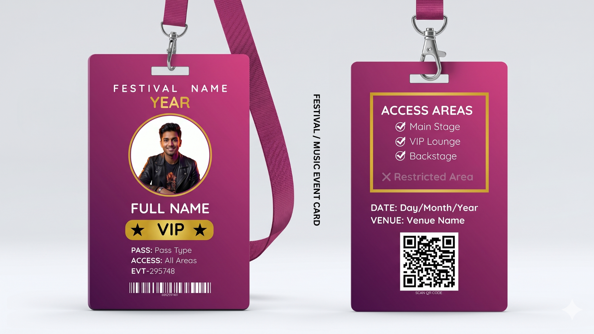 Event Badge ID Card Canva Template — Single Editable Design with Front and Back Side for Conferences and Events