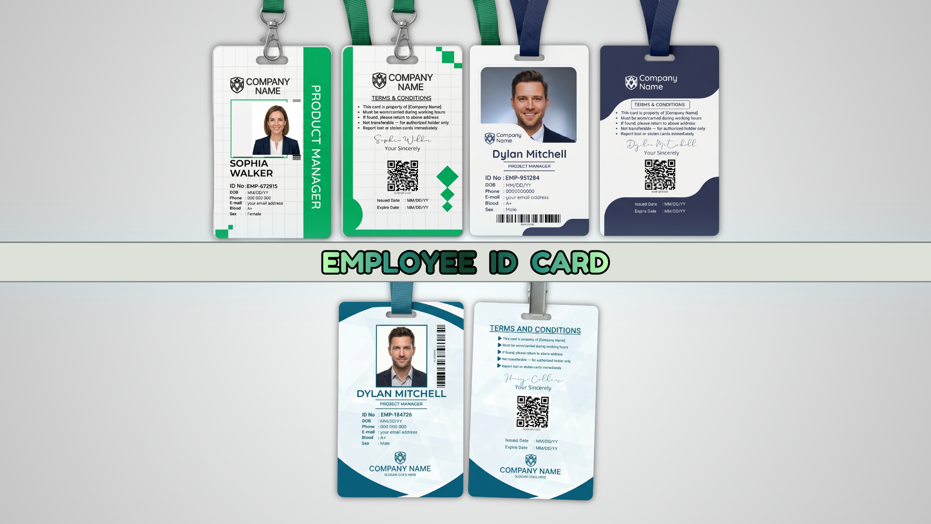 Employee ID Card Canva Template — 3 Editable Designs with Front and Back Side for Small Business