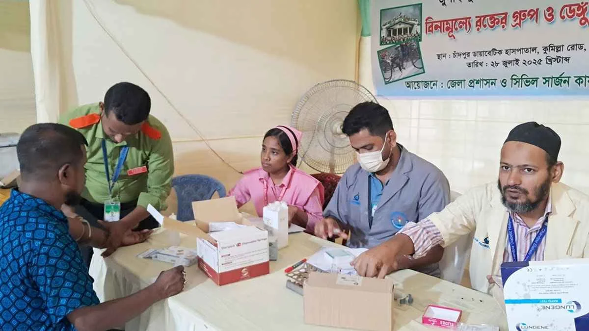 চাঁদপুরে ‘জুলাই পুনর্জাগরণ’ উপলক্ষে বিনামূল্যে স্বাস্থ্যসেবা ক্যাম্প
