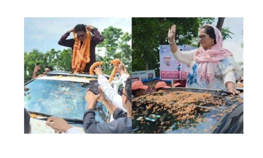 কচুয়ায় ফুলে ফুলে সিক্ত হলেন সাবেক শিক্ষা প্রতিমন্ত্রী মিলন ও বিএনপি নেত্রী বেবী