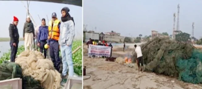 মতলব উত্তরে ১৫০টি রিং চাঁই ও ৫ হাজার মিটার কারেন্ট জাল জব্দ