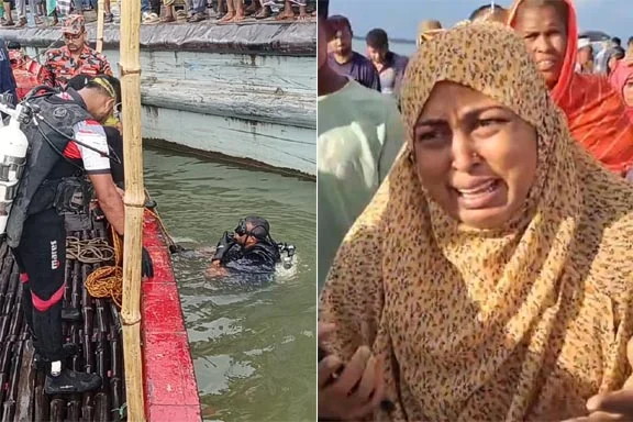 মেঘনায় নিখোঁজ যুবকের পরিচয় শনাক্ত, উদ্ধার হয়নি রবিন : স্বামীর সন্ধানে ঘাটে স্ত্রী