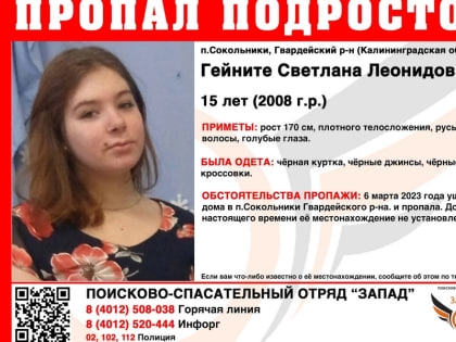 Родные и волонтеры разыскивают 15-летнюю девочку из пос. Сокольники