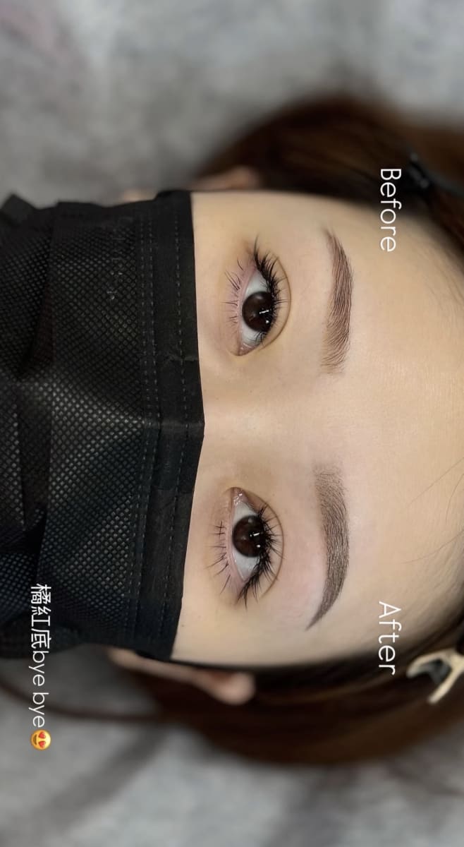 台中市豐原區霧眉作品,Tina老師,橘紅底改色
