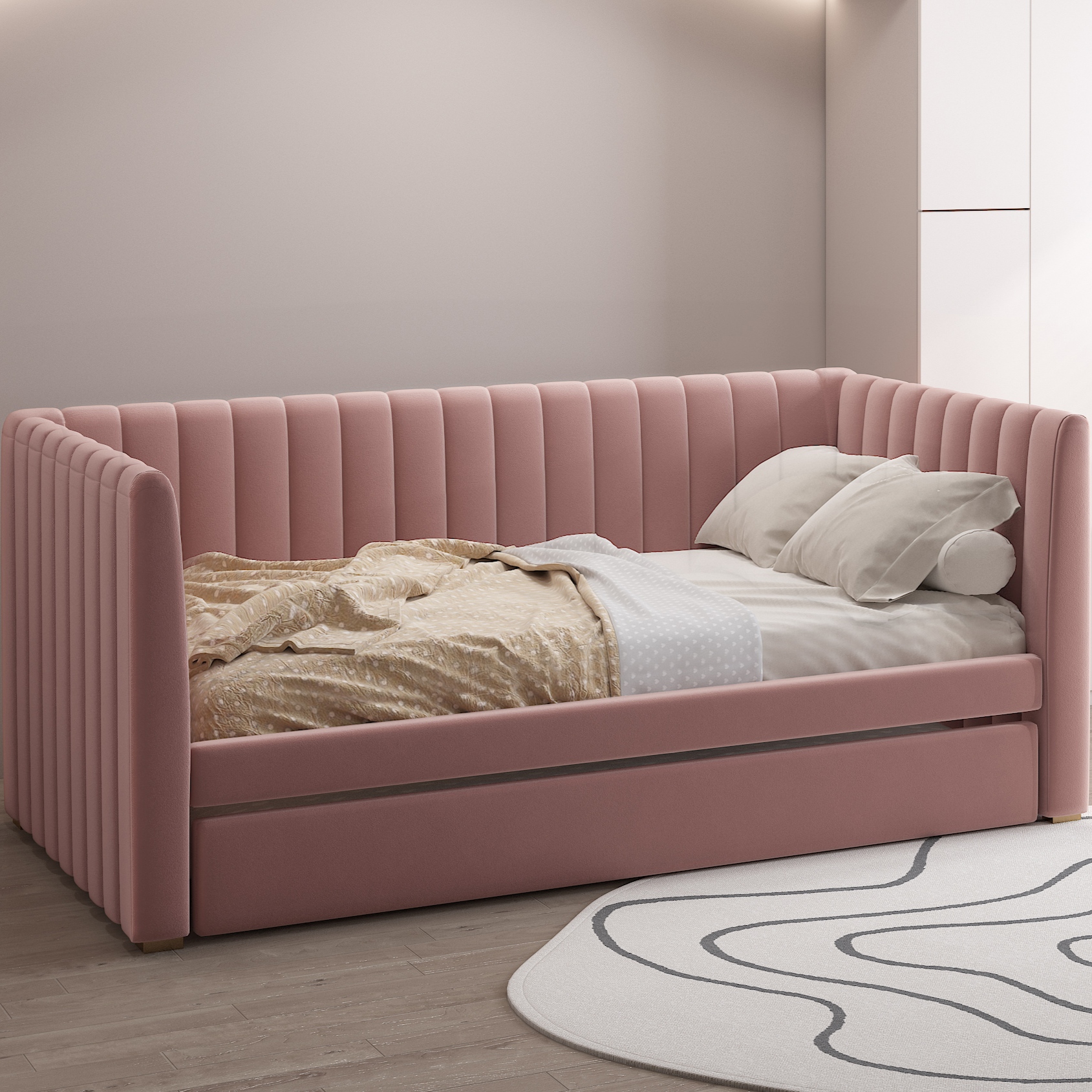 BIANCA DAY BED WITH TRUNDLE PINK (S/3)